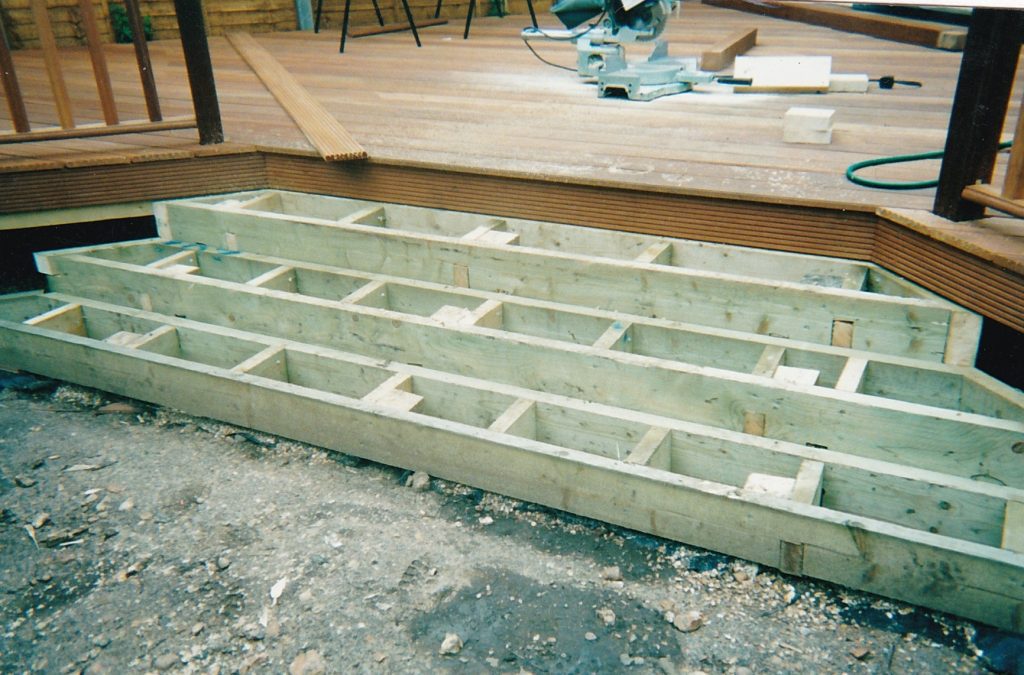 Timber studwork for decking steps
