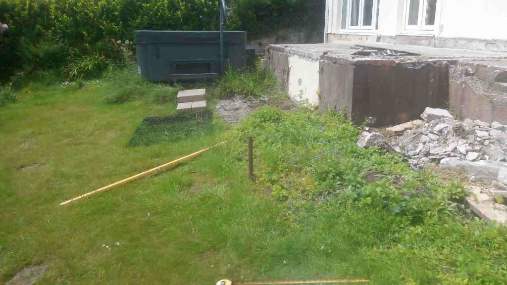 original half demolished terrace with hot tub