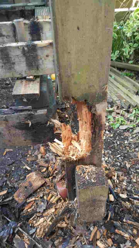one of four posts completely rotted