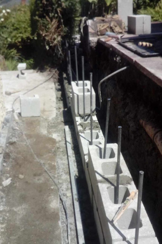 New concrete foundations with concrete hollow blo0ck and steel reinforcing