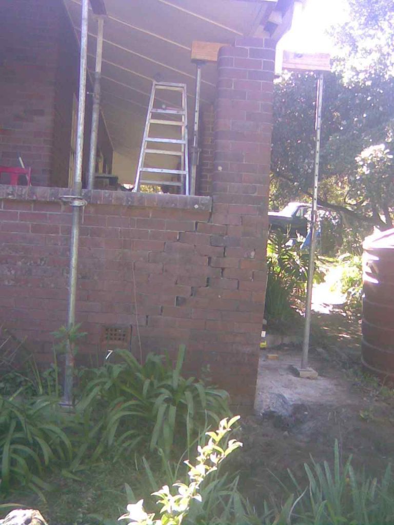 Veranda repair Springwood, Blue Mountains, NSW Australia. Brick wall and pier cracking