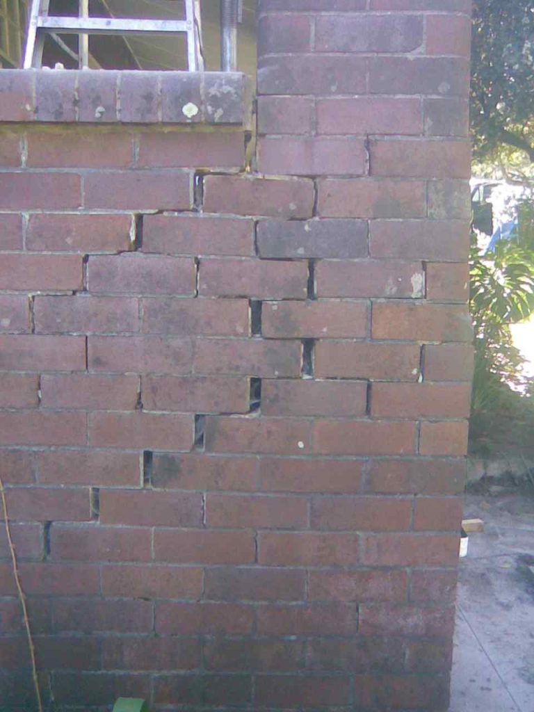 Veranda repair Springwood, Blue Mountains, NSW Australia. Close up of failed brick work