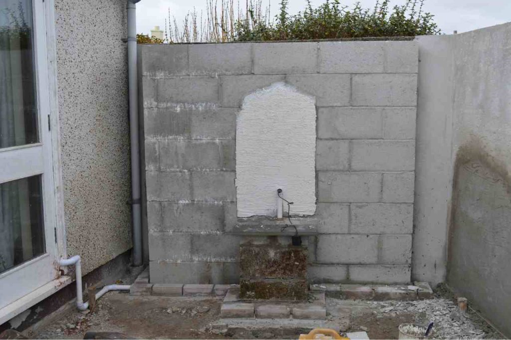 Block work and plumbing for water feature
