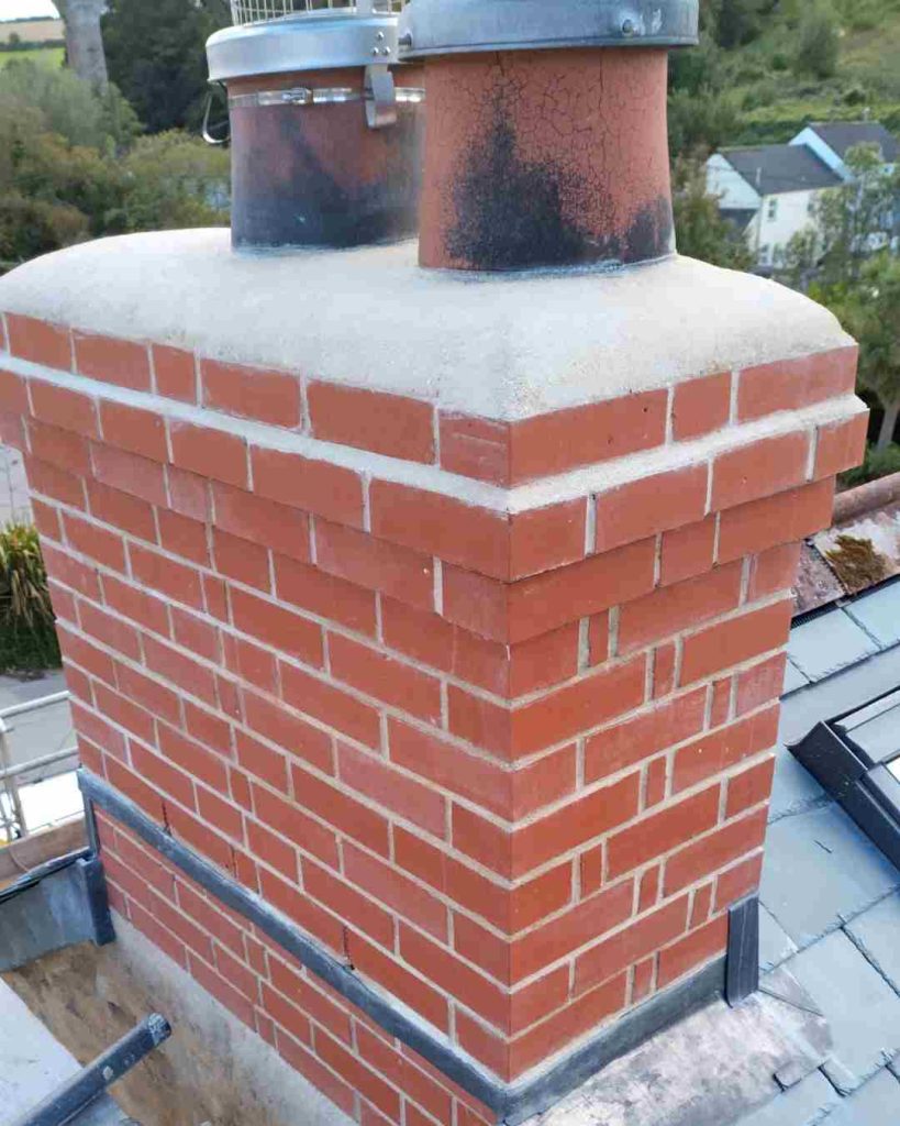 Chimney stack rebuild with chimney tray