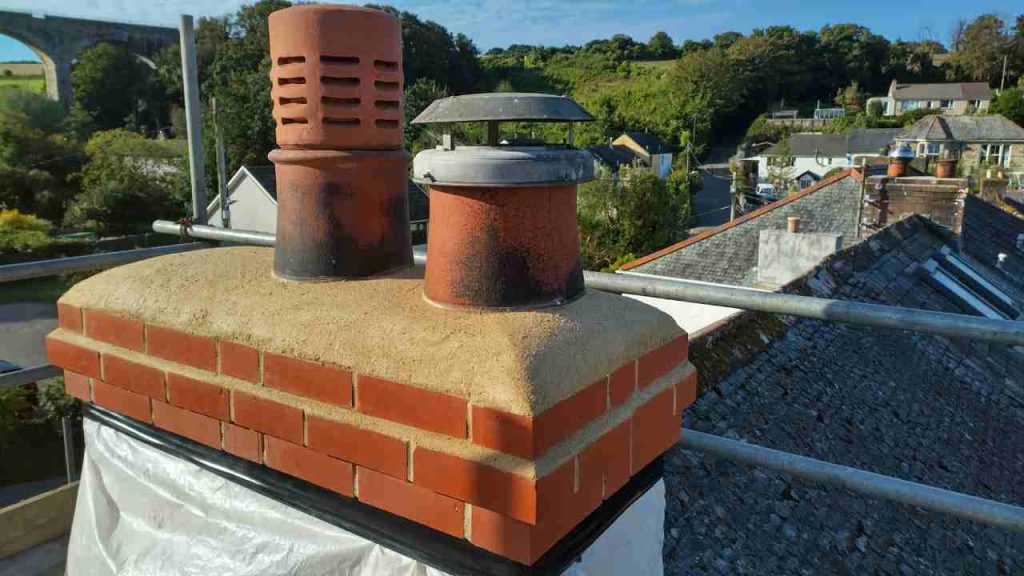 Chimney stack rebuild with chimney tray