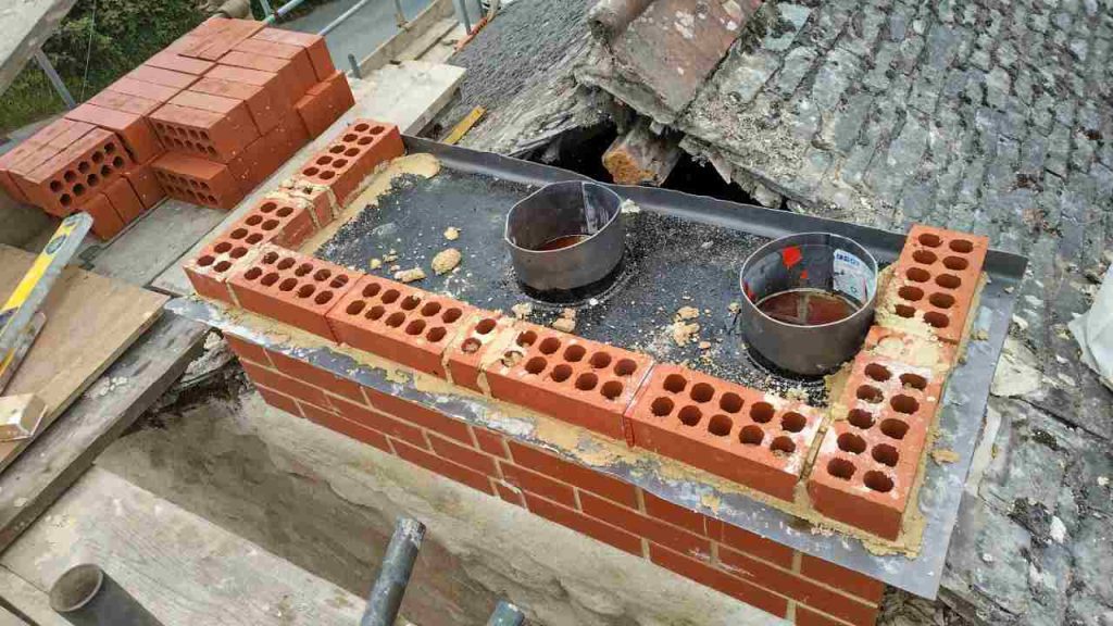 Chimney stack rebuild with chimney tray